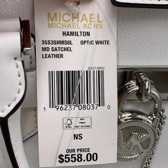 Michael Kors Hamilton Medium Leather Satchel Optic White NWT - Picture 16 of 16